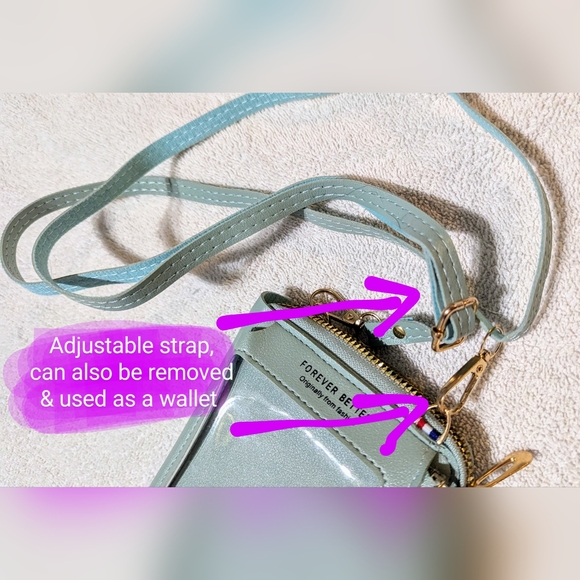 Cellphone wallet case, BNWOT, shimmery teal/light blue colour, cute wallet - Picture 6 of 10